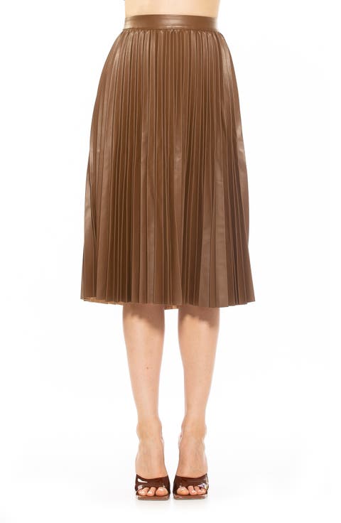 Luca High Waist Pleated Faux Leather Skirt