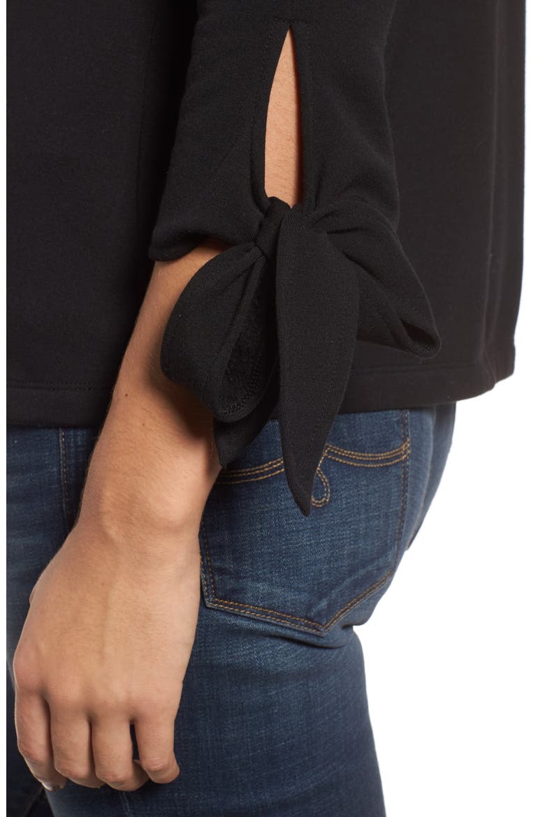 Tie Sleeve Stretch Knit Blazer, Alternate, color, BLACK