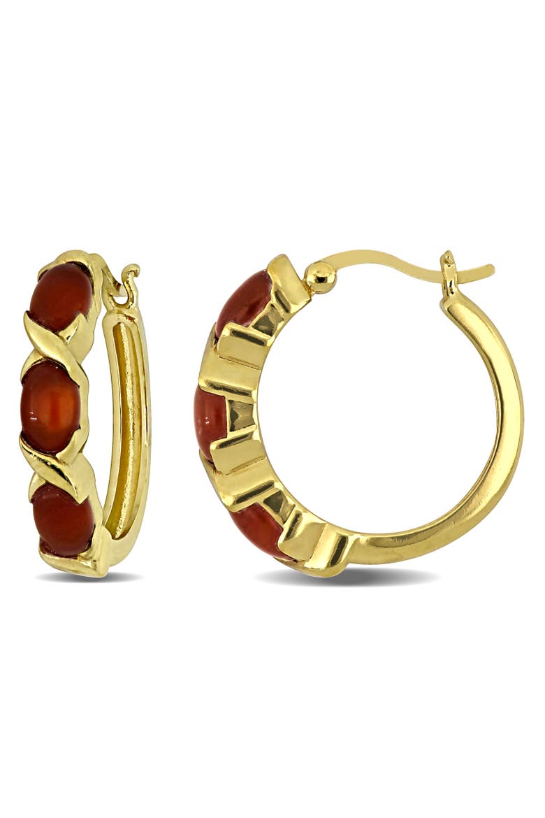 Red Agathe Hoop Earrings Yellow Plated Sterling Silver, Main, color, Agathe
