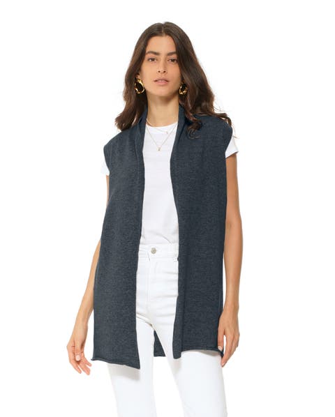 Pure Cashmere Sleeveless Long Open Front Cardigan