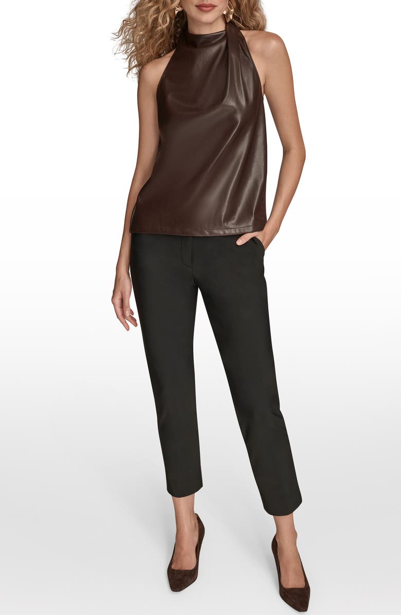 Donna Karan New York Sleeveless Faux Leather & Knit Mixed Media Top, Alternate, color, Chocolate Plum
