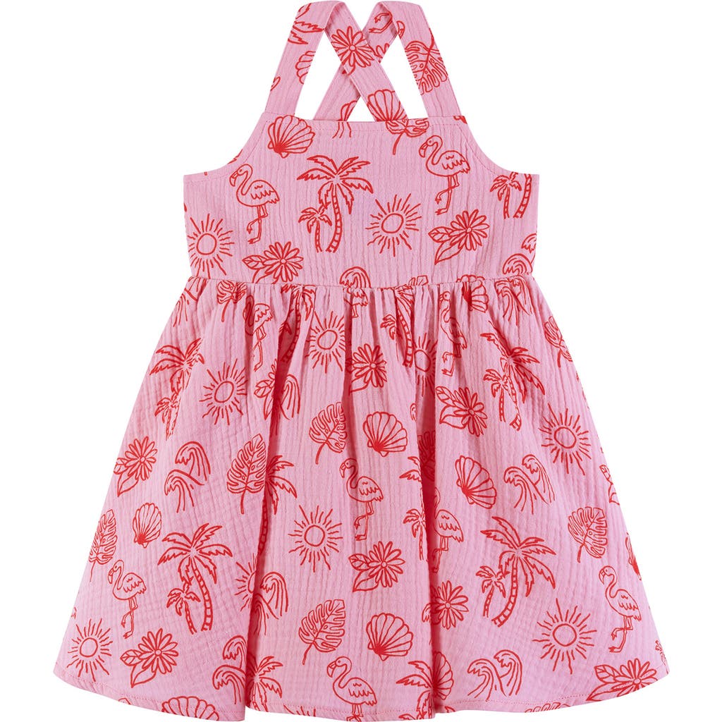 Shop Andy & Evan Kids' Tropical Icon Gauze Dress In Pink