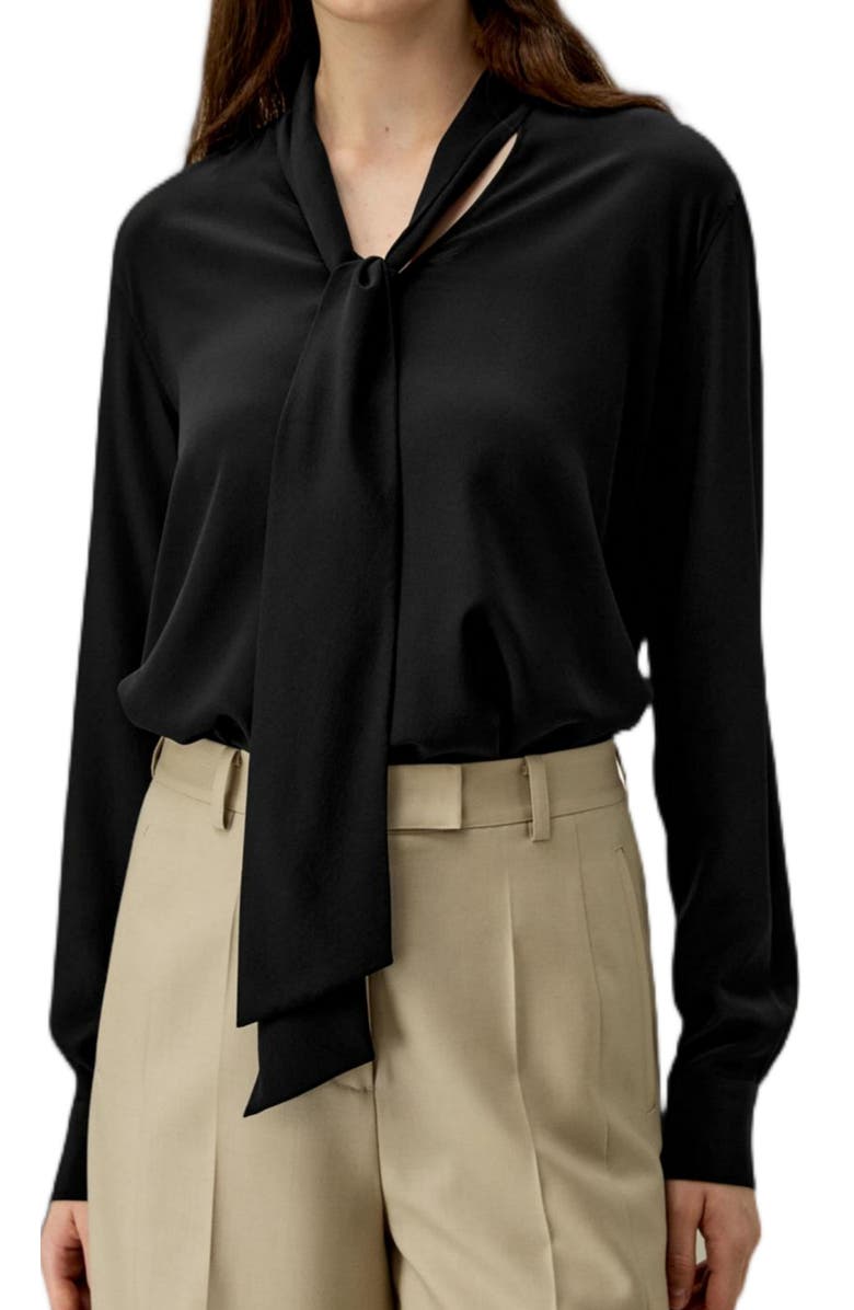 Lilysilk Silk Bowtie Blouse, Main, color, Black