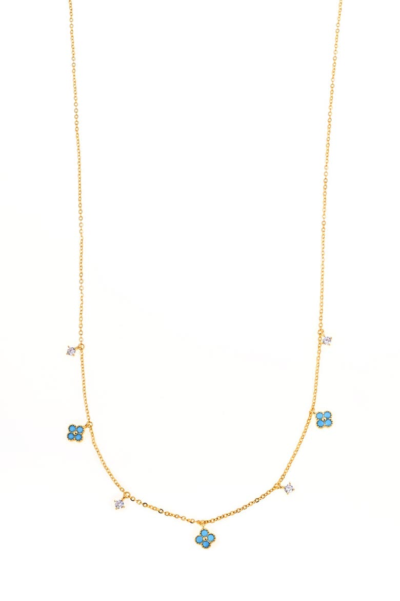 Blue Flower Necklace, Main, color, Silver Gold Plated
