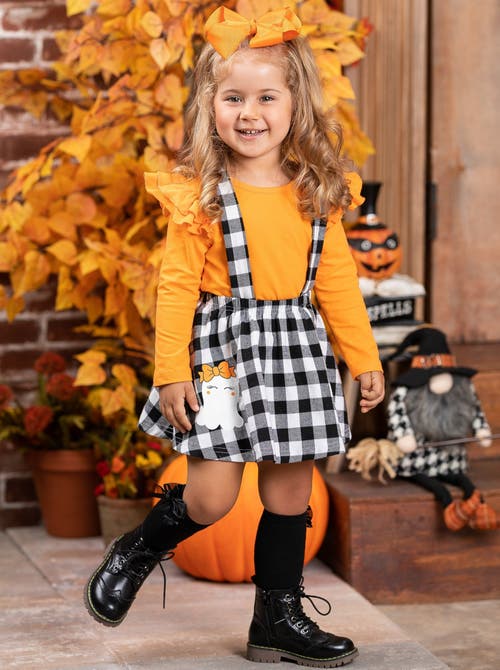 Mia Belle Girls Girls Ghostest With The Mostest Overall Skirt Set In Orange