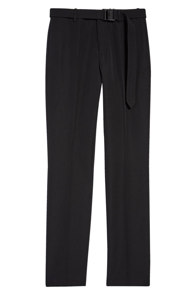 Belted Wool Slim Pants, Alternate, color, BLACK