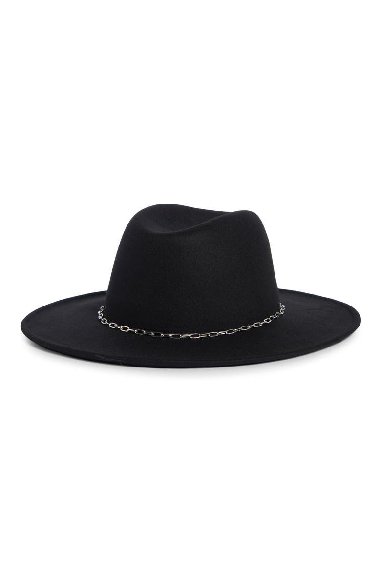 Chain Trim Felt Adjustable Fedora, Main, color, BLACK