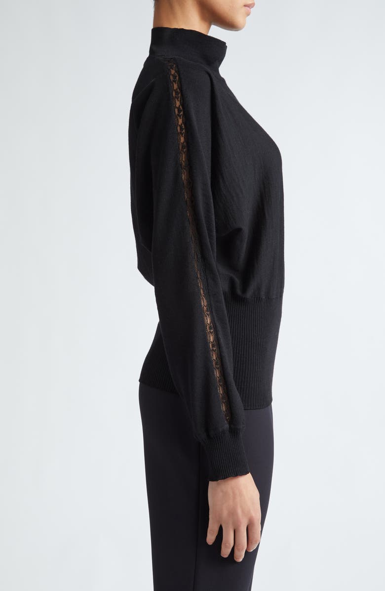 Max Mara Arda Lace Inset Virgin Wool Mock Neck Sweater, Alternate, color, 