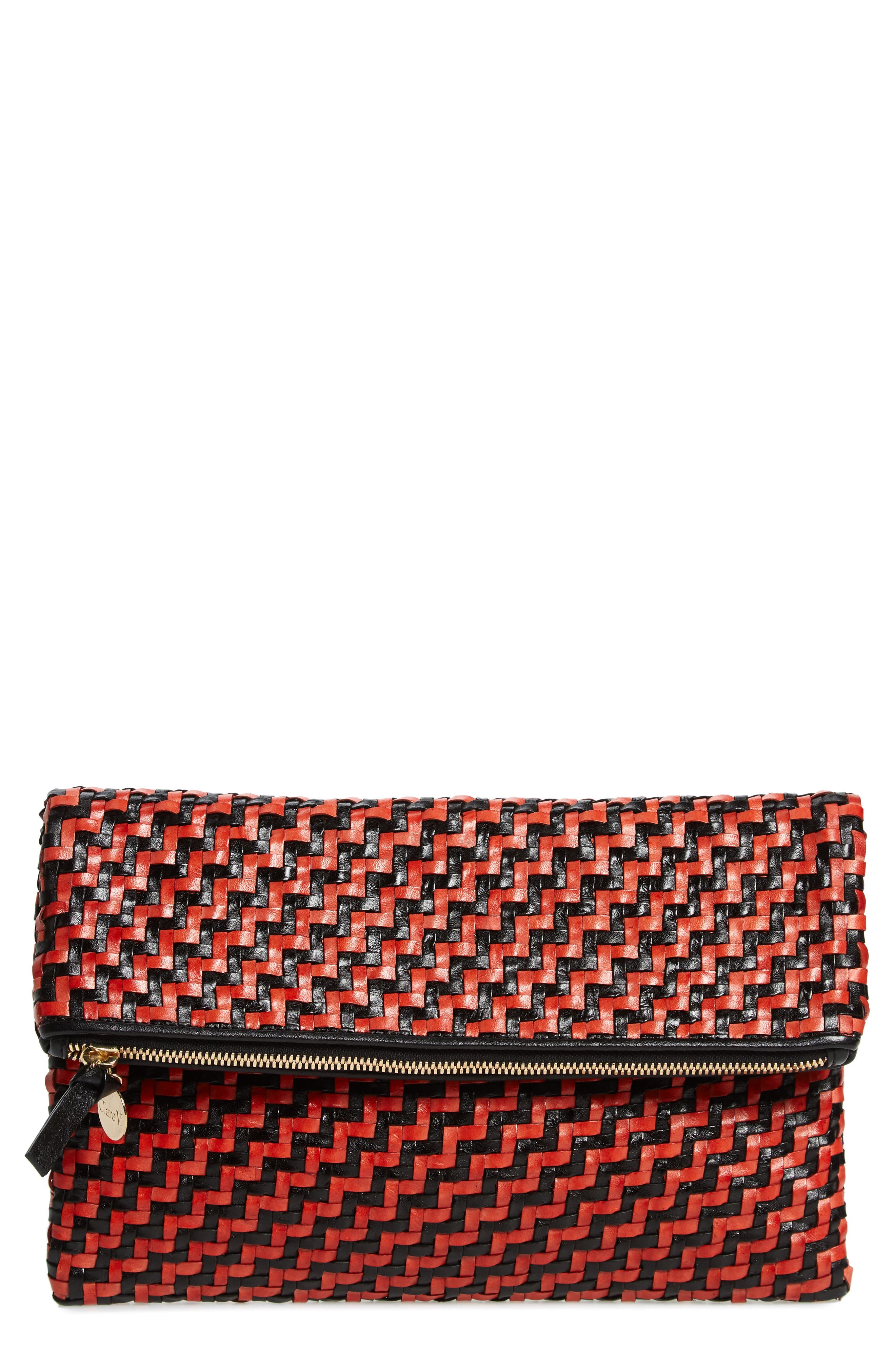Clare V. Zip Leather Clutch, Main, color, 