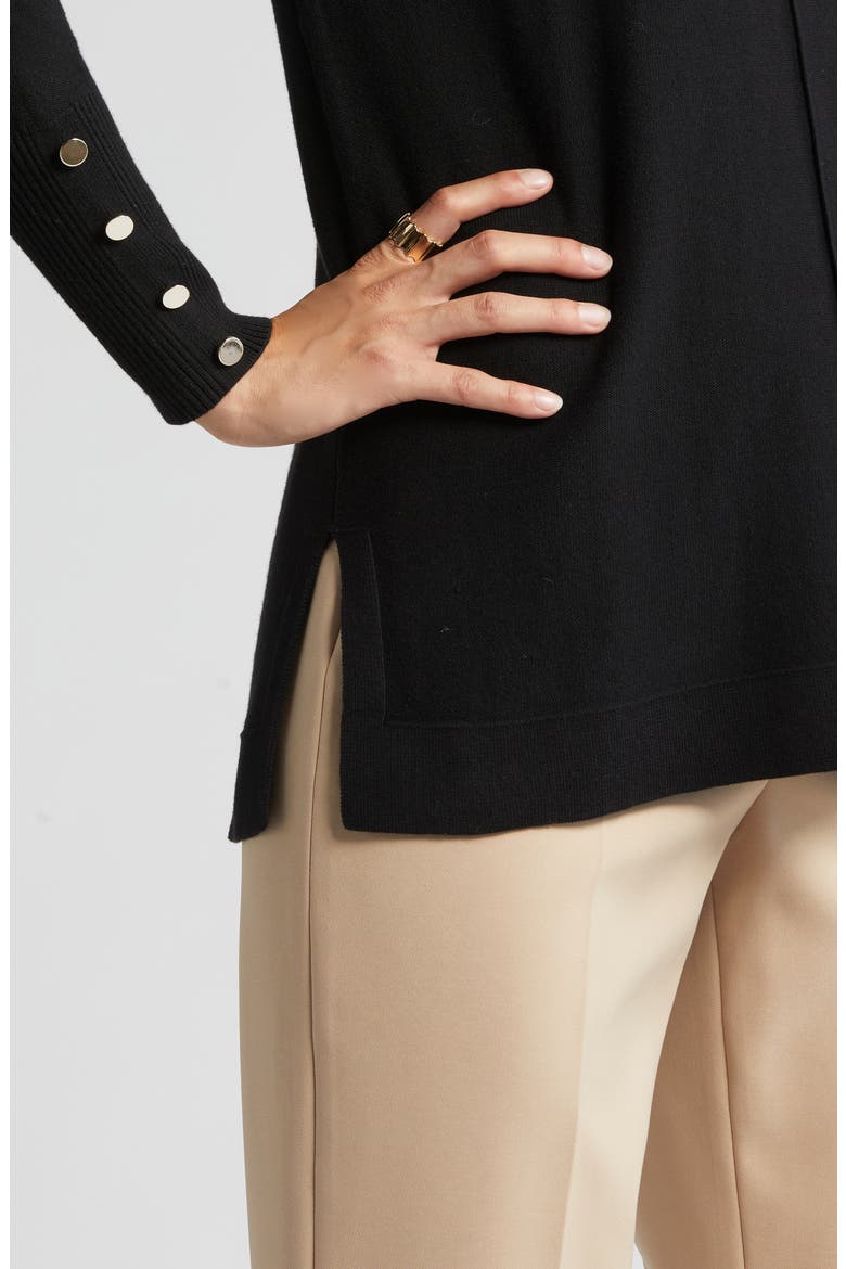 Button Cuff V-Neck Sweater, Alternate, color, ANNE BLACK
