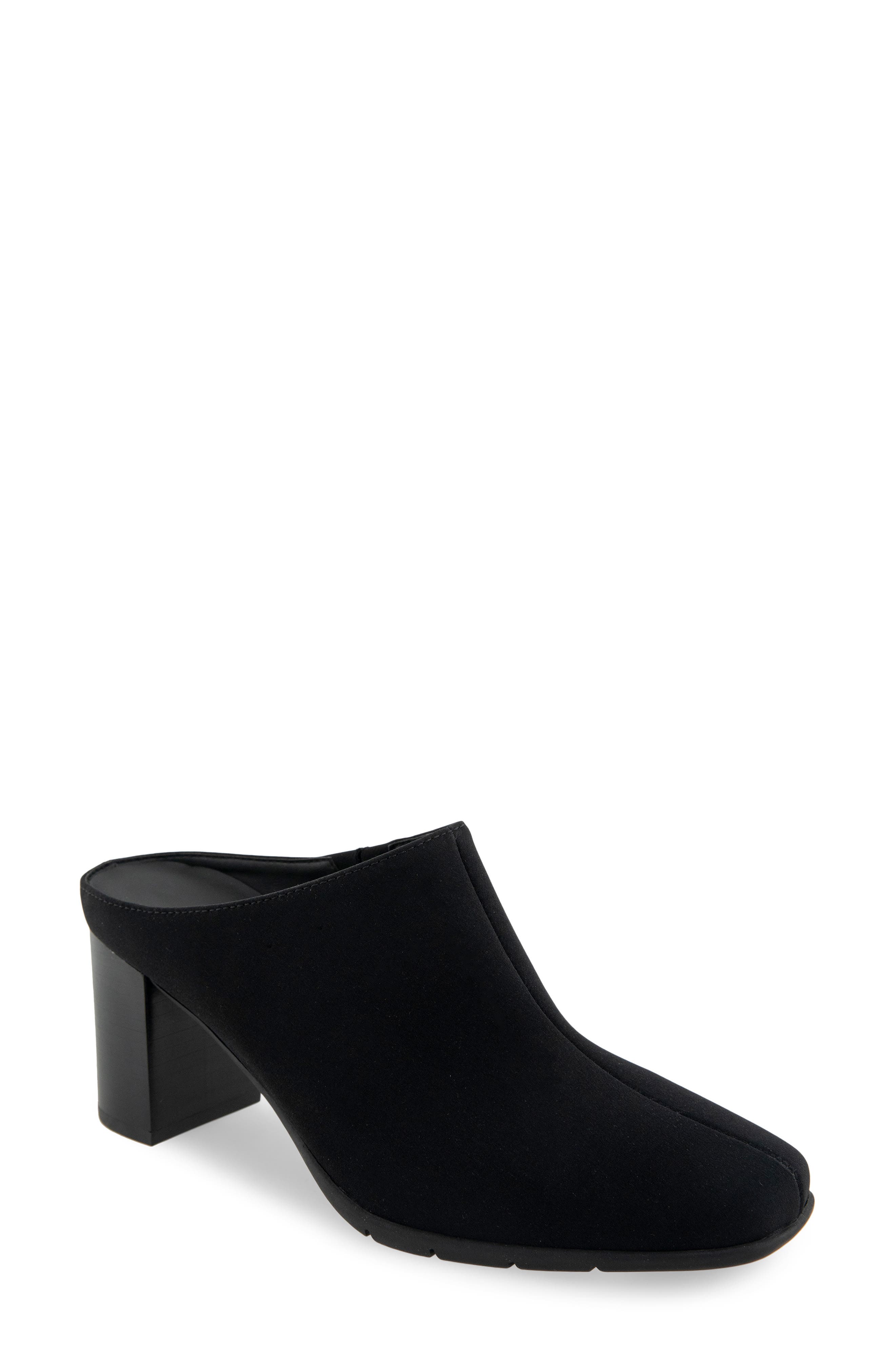 Maddy Square Toe Mule, Main, color, BLACK STRETCH GABARDINE FABRIC