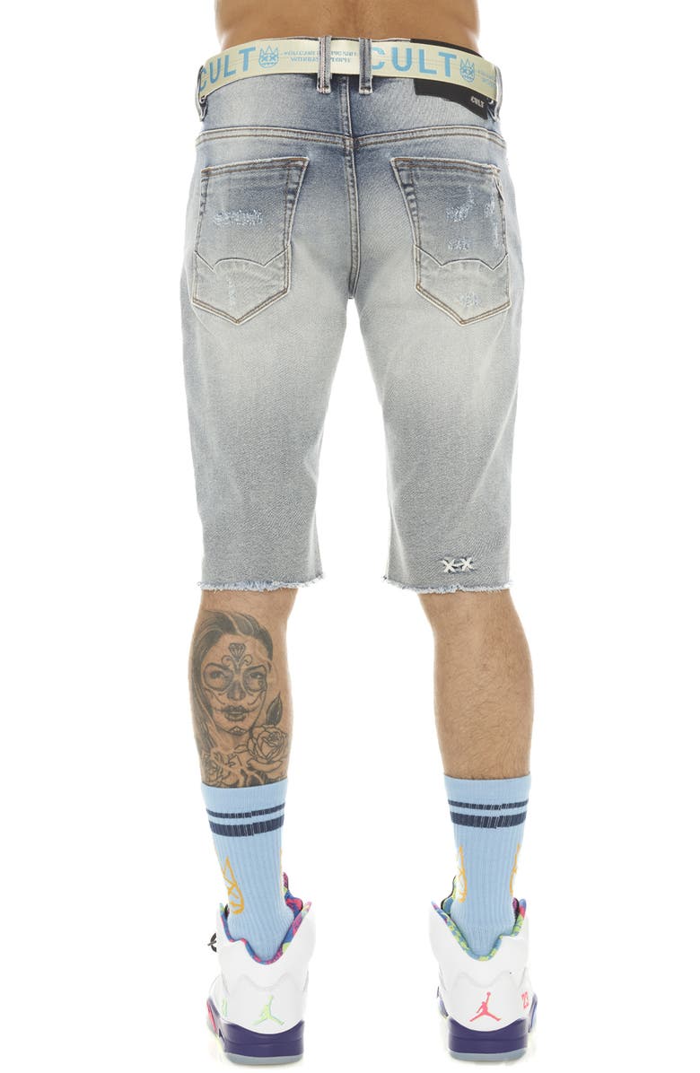 Cult of Individuality Rocker Belted Slim Fit Stretch Denim Shorts, Alternate, color, Bleach