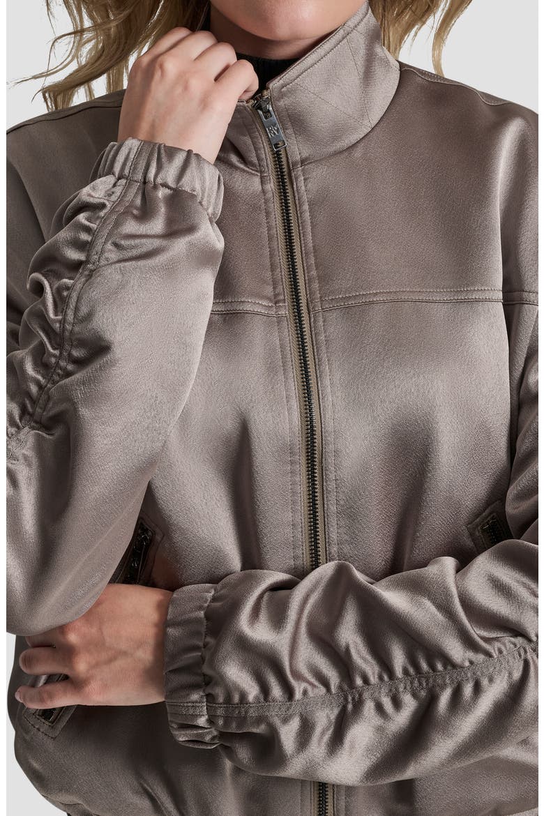 Ruched Sleeve Bomber Jacket, Alternate, color, TAN