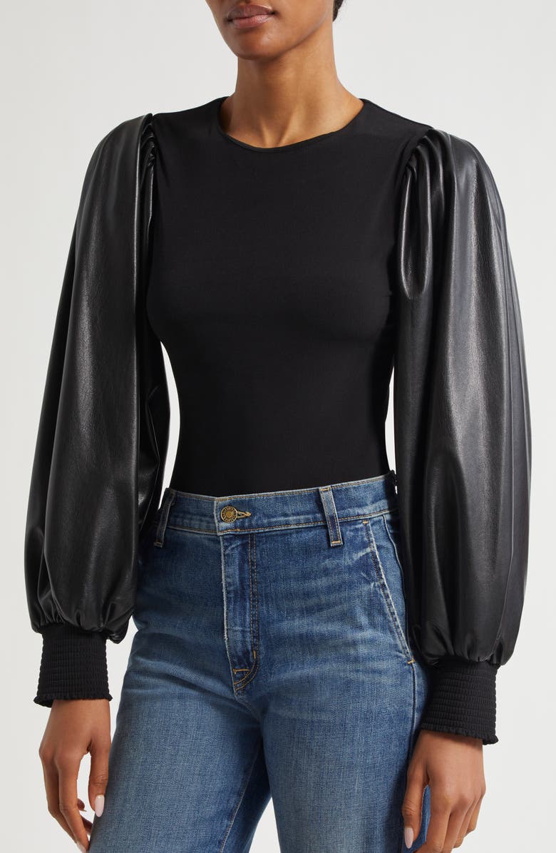 Alice + Olivia Latoria Mixed Media Top, Alternate, color, Black