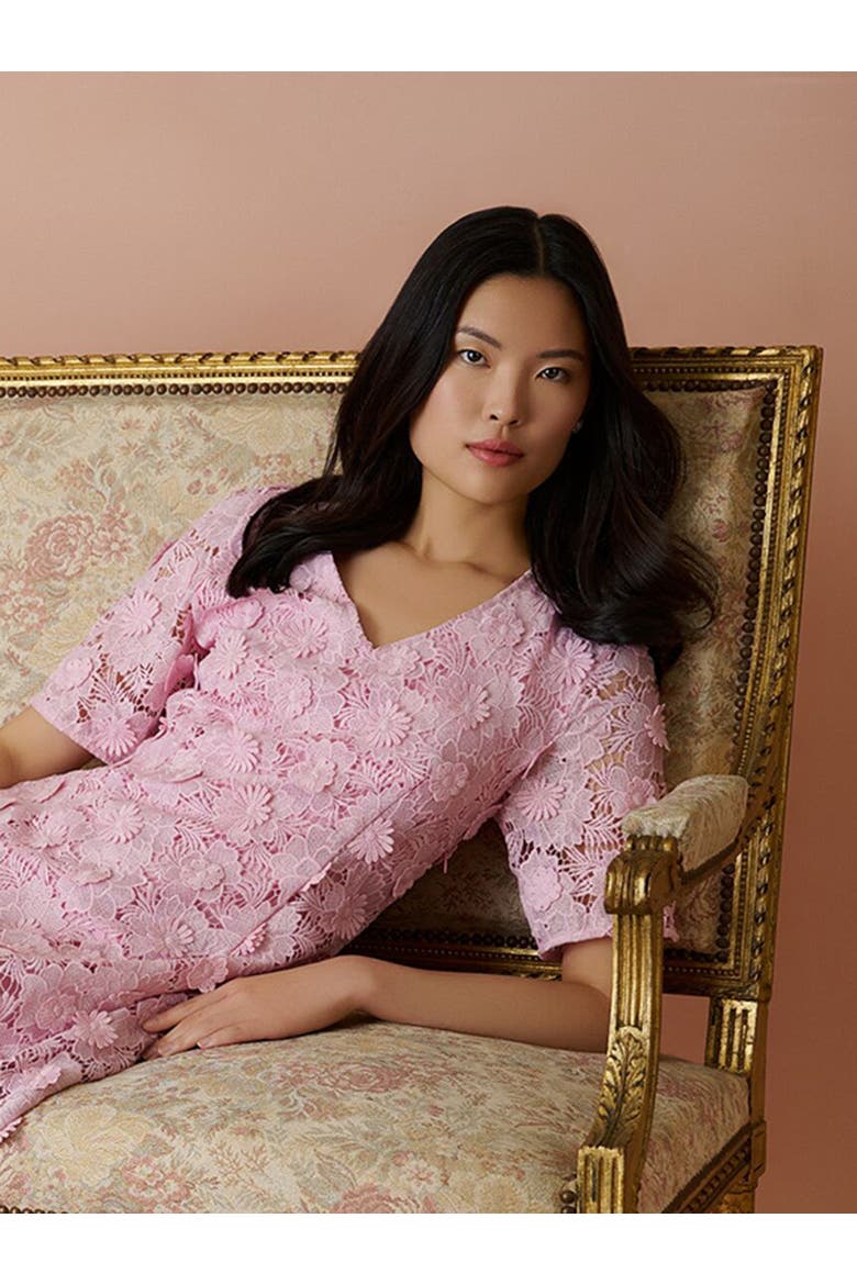 Lined Floral Lace Applique Woven Midi Dress, Alternate, color, Cherry Blossom