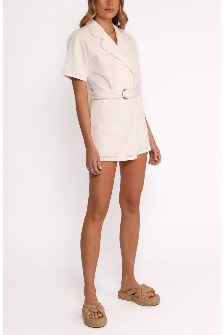 Belted Denim Romper, Alternate, color, WHITE