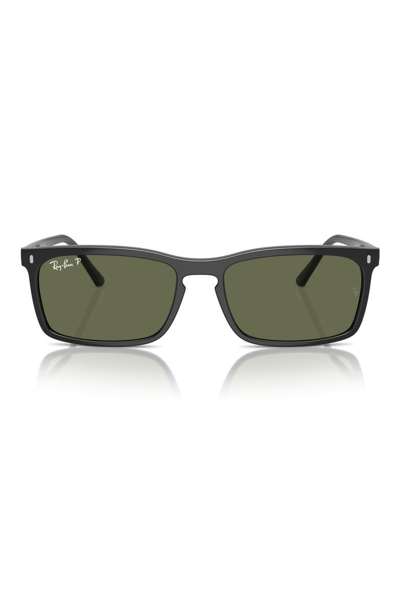 56mm Polarized Rectangular Sunglasses, Alternate, color, BLACK