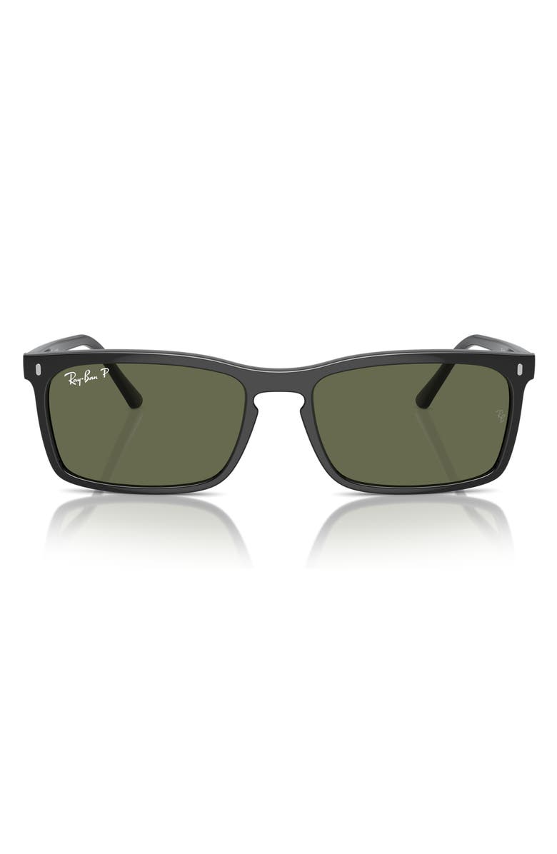 Ray-Ban 59mm Polarized Rectangular Sunglasses, Alternate, color, Black