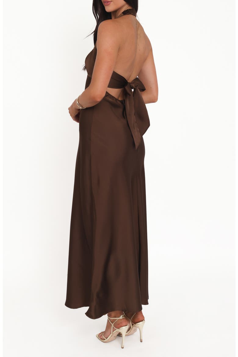 Nakita Satin Halter Maxi Dress, Alternate, color, BROWN