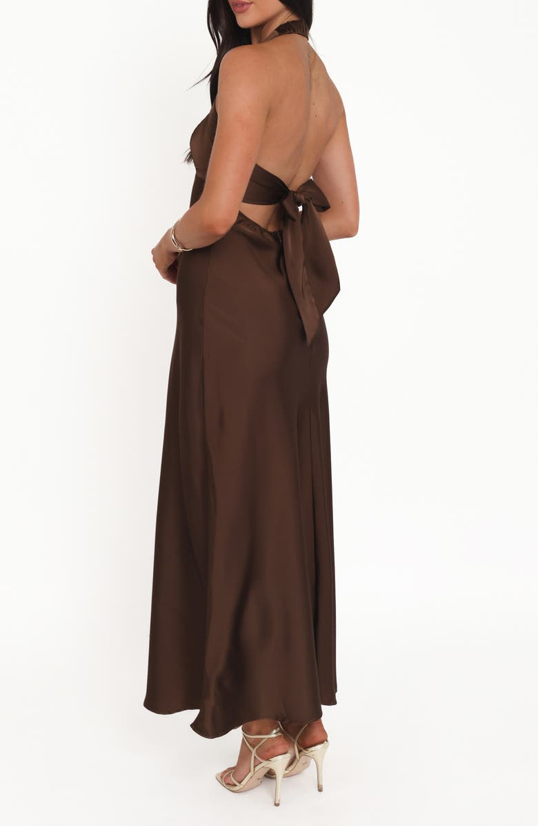 Petal & Pup Nakita Satin Halter Maxi Dress, Alternate, color, Brown