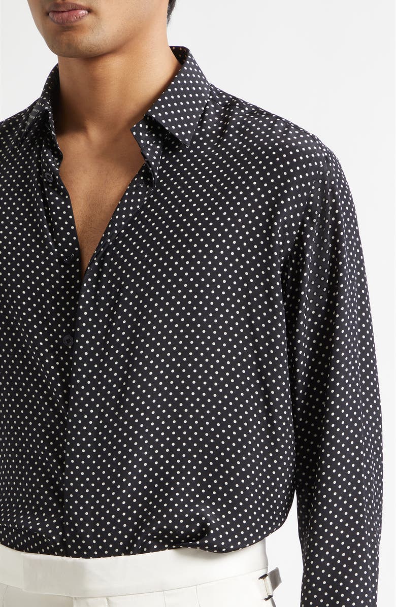 TOM FORD Crêpe de Chine Polka Dot Classic Fit Shirt, Alternate, color, Black/ White