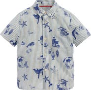 Mini Boden Kids' Linen & Cotton Short Sleeve Button-Down Shirt