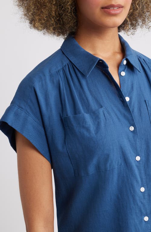 Shop Caslonr Caslon(r) Linen Blend Short Sleeve Button-up Shirt In Blue Ensign