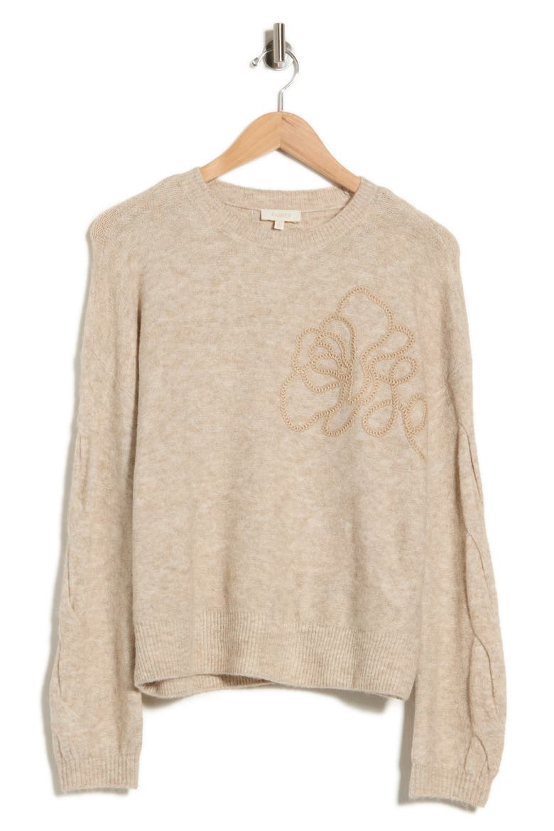 Embroidered Crewneck Sweater, Alternate, color, OATMEAL