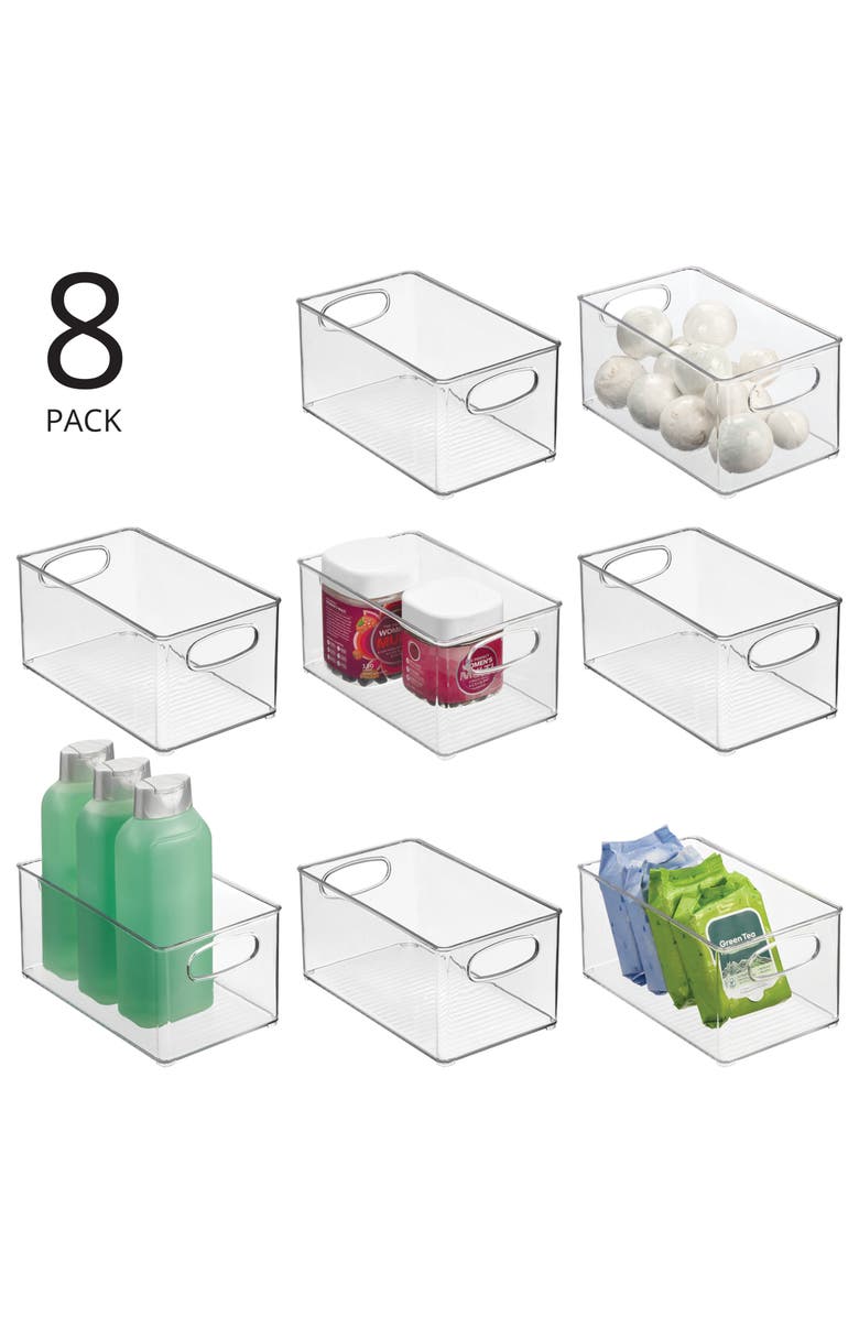 mDesign Plastic Storage Organizer Wide Container Bin with Handles for Bathroom, Home Organization - Holds Vitamins, Supplements, Makeup, Styling Tools - Ligne Collection - 8 Pack - Clear, Alternate, color, 