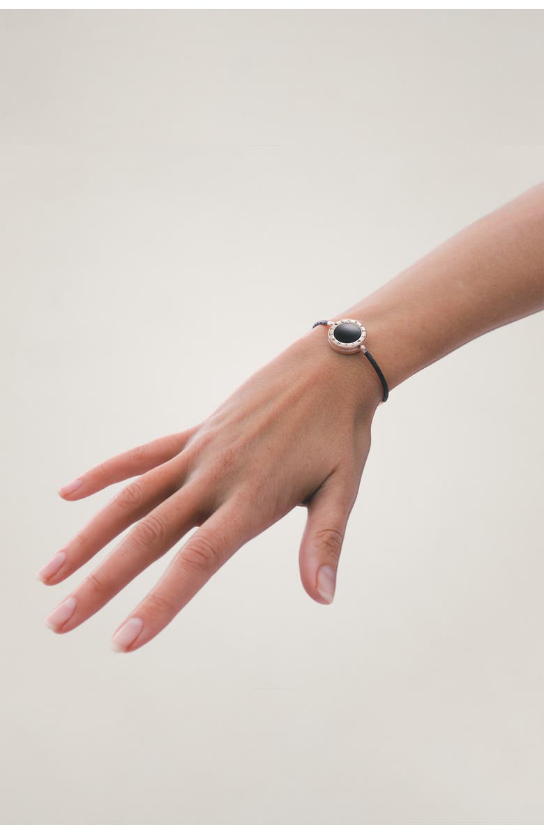 CERRET Silver 925 Plated Leather Strap With Black Enamel Luxury Safety Bracelet, Alternate, color, Silver