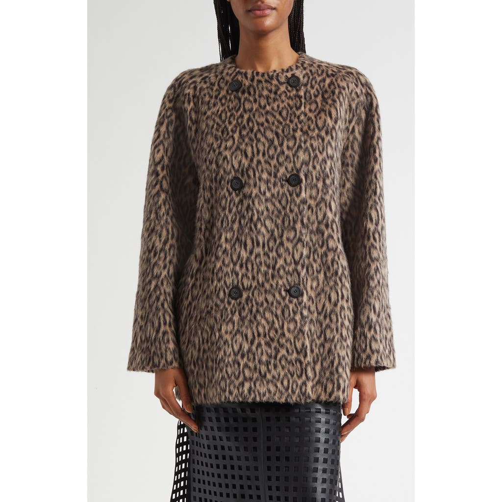 Emporio Armani Leopard Print Wool Blend Double Breasted Jacket In Brown
