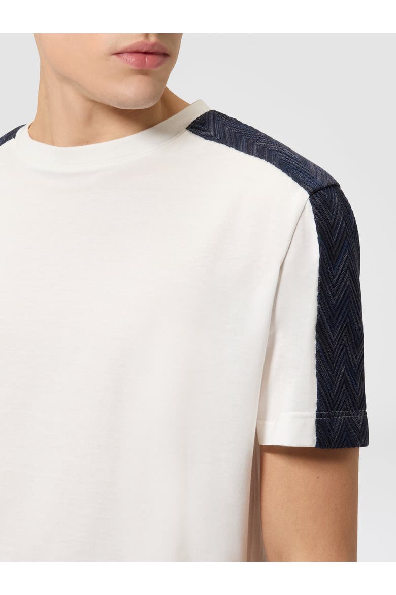 Cotton Crewneck T-shirt With Chevron Insert, Alternate, color, White & Blue