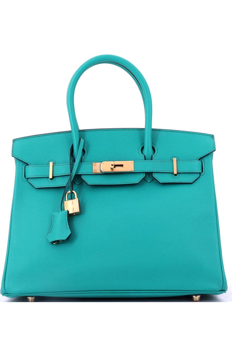 Pre-Owned Hermes Birkin Handbag Blue Epsom with Gold Hardware 30, Main, color, Bleu Paon