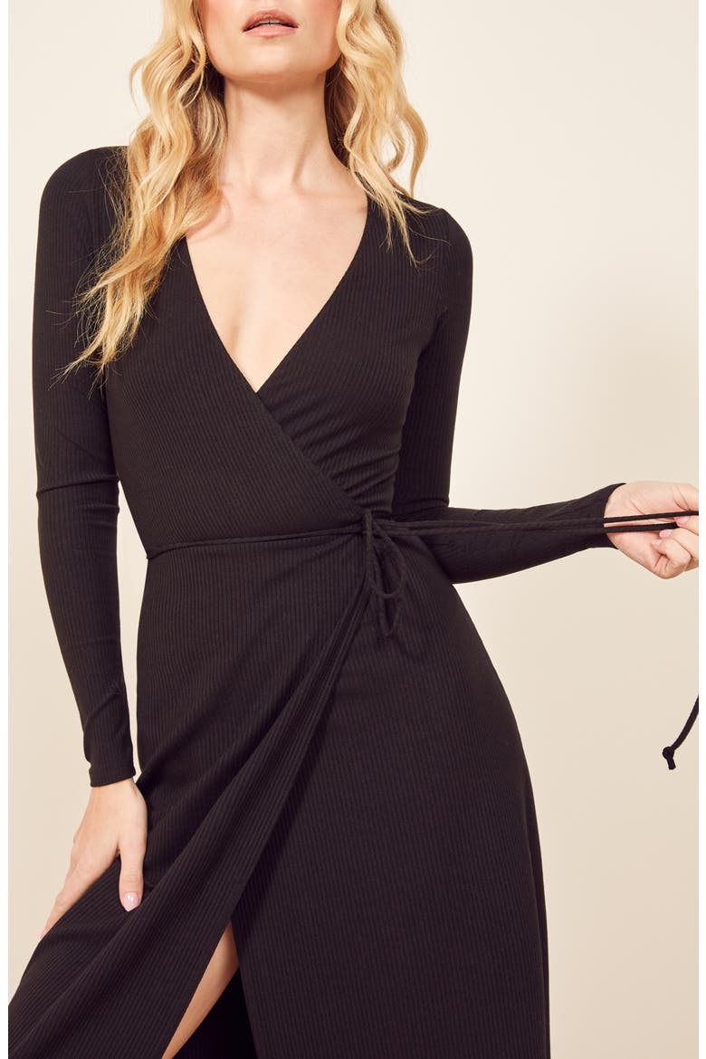 Celine Wrap Sweater Dress, Alternate, color, BLACK