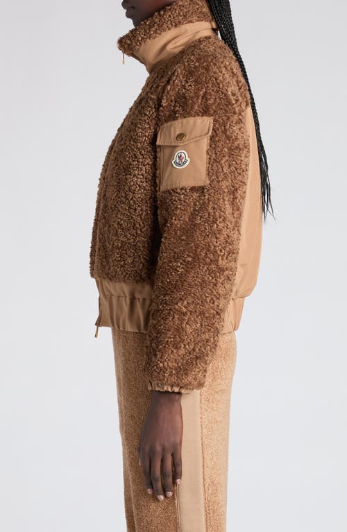 Moncler Coligny Faux Shearling Down Jacket In Brown
