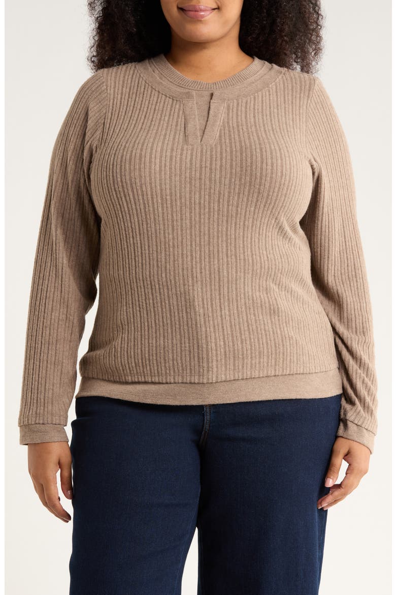 Twofer Long Sleeve Ribbed Top, Main, color, H BROWN