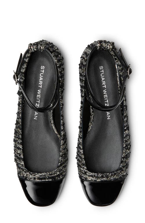 Stuart Weitzman Eden Strap Flat In Black Tweed In Black