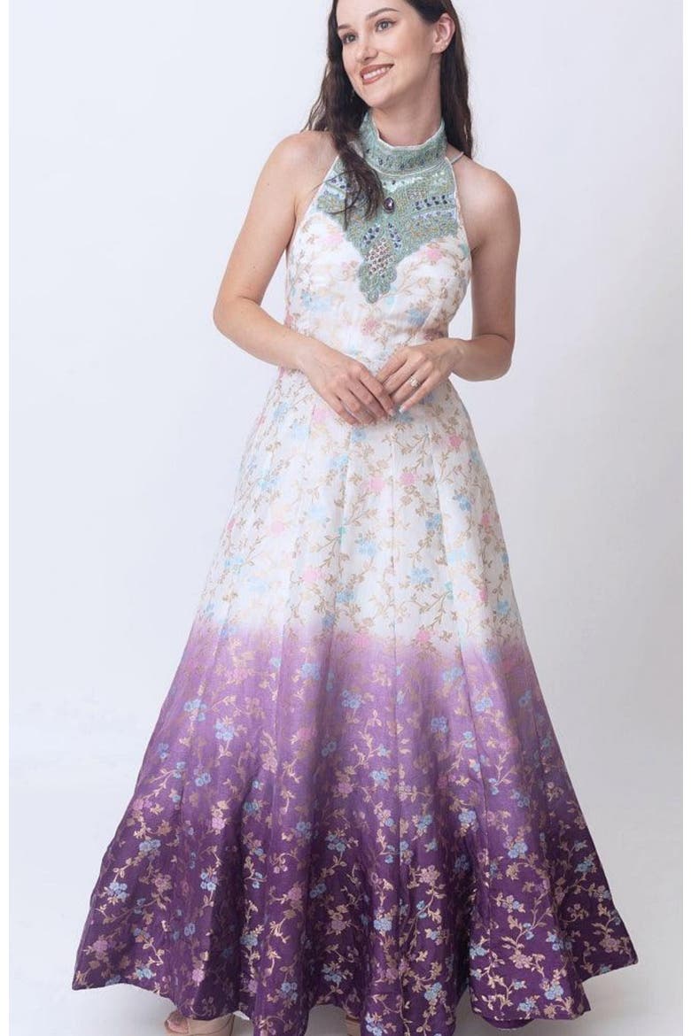 Maria Shaded Banarasi Jacquard Gown, Alternate, color, White Multi