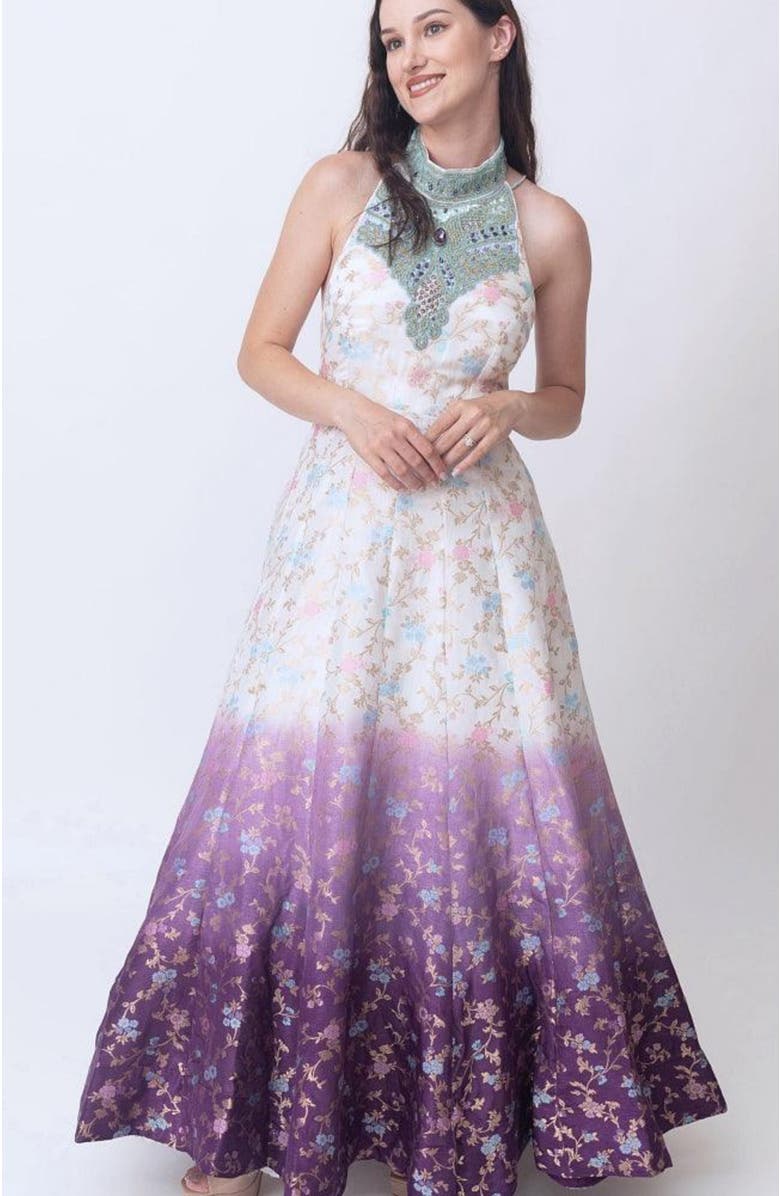 RAAS Maria Shaded Banarasi Jacquard Gown, Alternate, color, White Multi