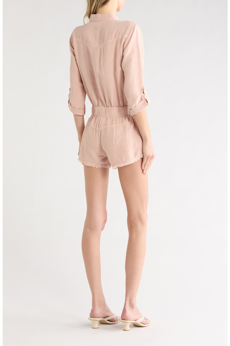 River Long Sleeve Raw Edge Linen Blend Romper, Alternate, color, PINK CLAY PIGMENT