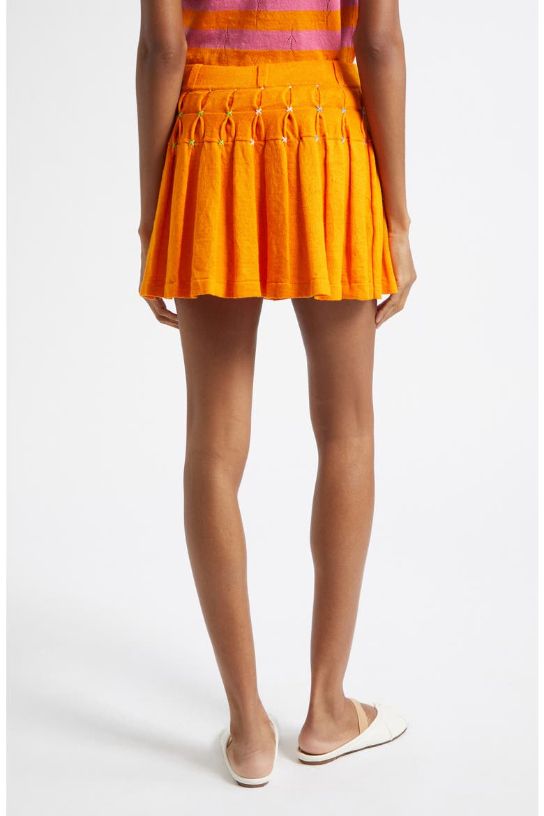 Embroidered Pleated Linen Blend Miniskirt, Alternate, color, ORANGE