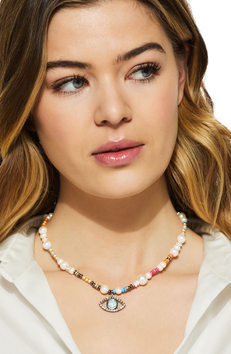 Kurt Geiger London Evil Eye Beaded Pendant Necklace, Alternate, color, Multi
