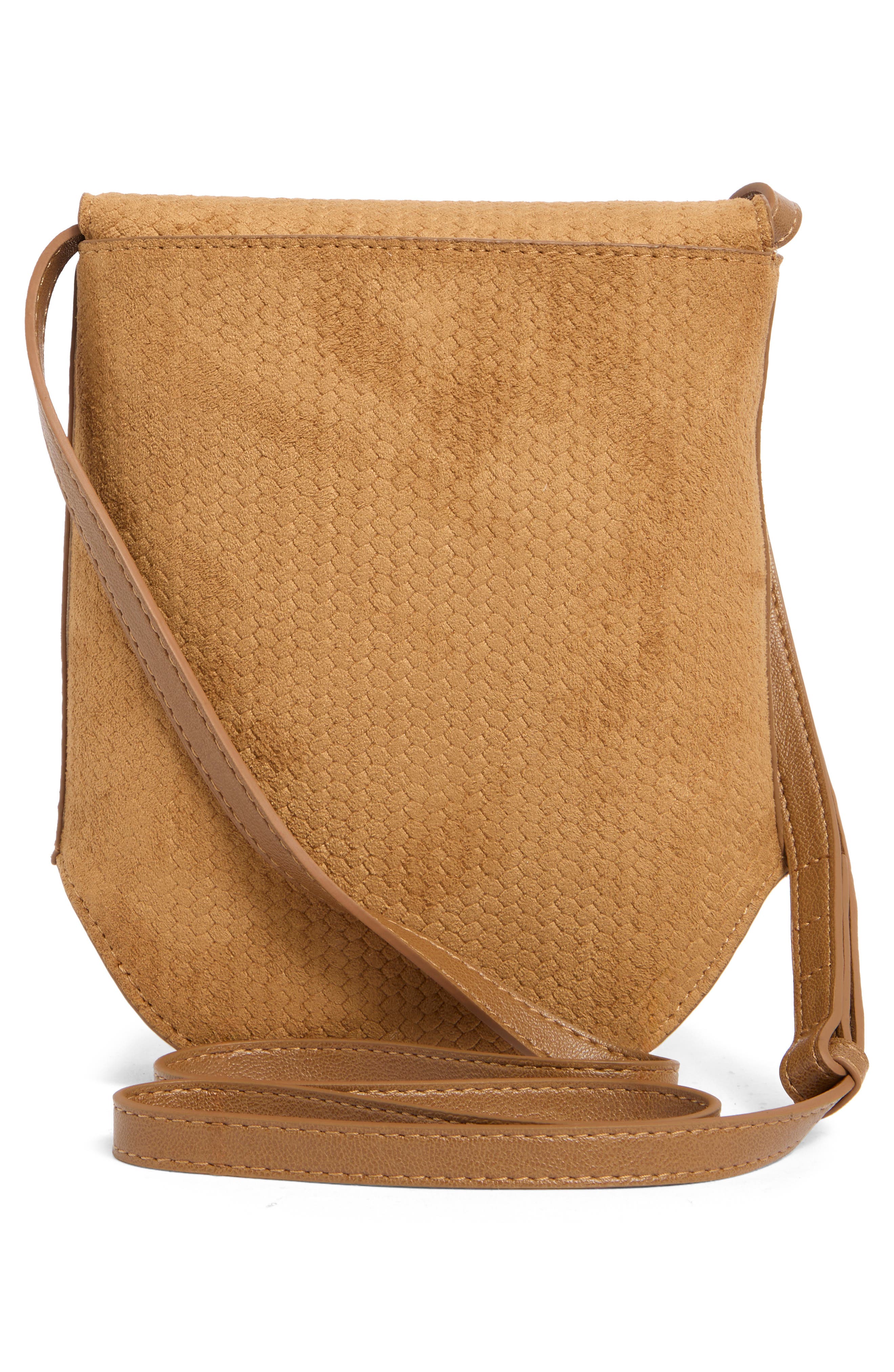 Perry Embossed Suede Crossbody Bag, Alternate, color, COGNAC