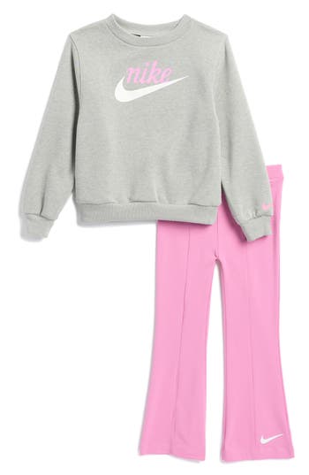 Nike Kids' New Impressions Crewneck Top & Flared Leggings Set In Magic Flamingo