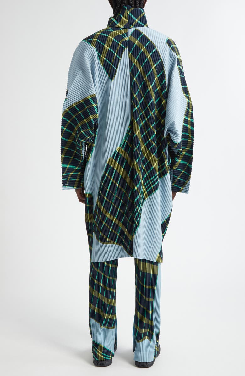 Homme Plissé Issey Miyake Windswept Plaid Pleated Coat, Alternate, color, Blue Gray