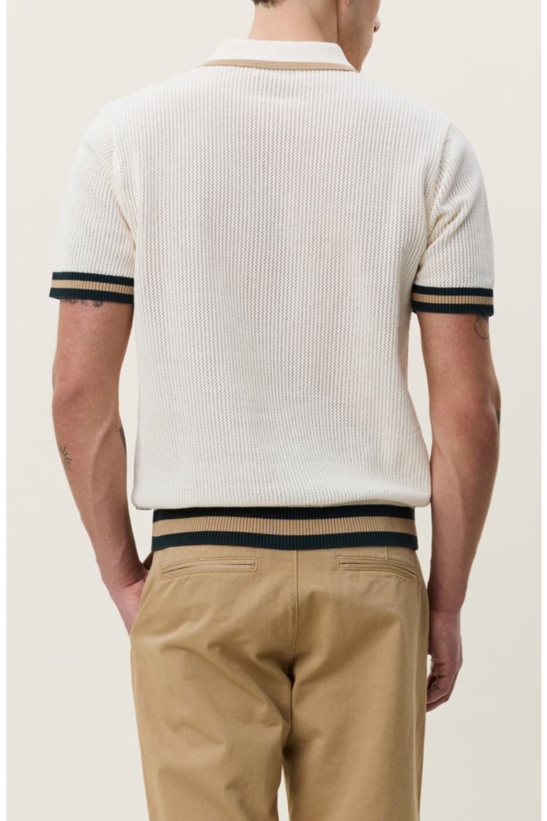 Openwork Cotton Polo Sweater, Alternate, color, EGGNOG WHITE