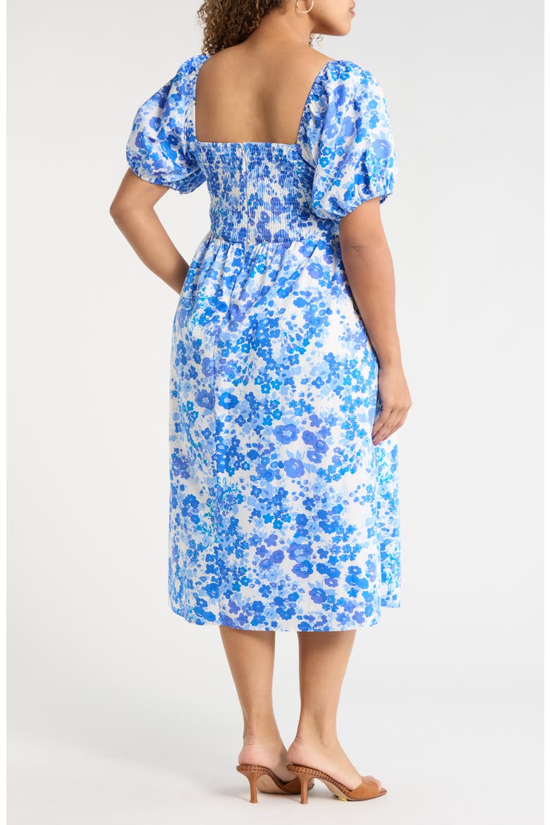 Carli Floral Print Midi Dress, Alternate, color, WHITE-BLUES-MULTI