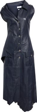 McQueen Asymmetric Leather Shirtdress