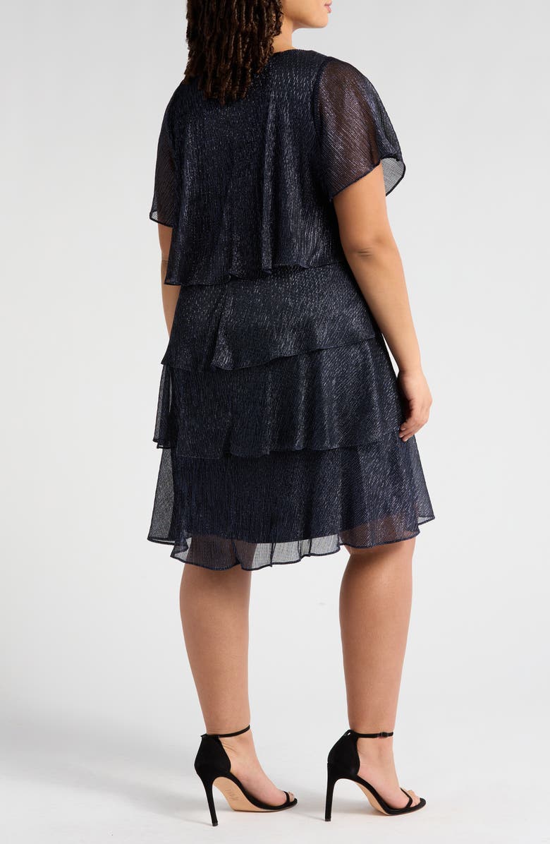 SLNY Shimmer Bodre Tiered Ruffle Dress, Alternate, color, Navy