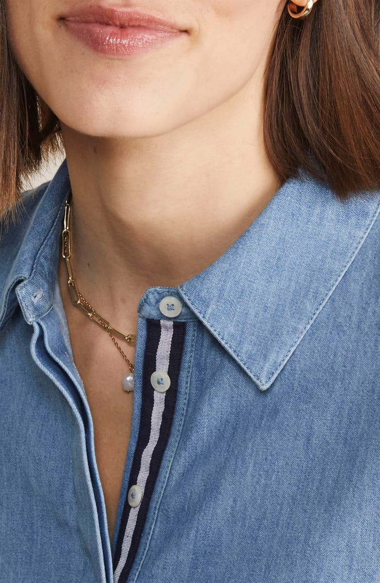 vineyard vines Balloon Sleeve Cotton Chambray Popover Dress, Alternate, color, 